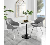FurnitureboxUK Elina White Marble Effect Scratch Resistant Dining Table & 2 Falun Silver Leg Fabric Chairs in Light Grey FurnitureboxUK Light Grey