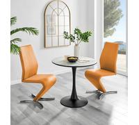 FurnitureboxUK Elina White Marble Effect Scratch Resistant Dining Table & 2 Willow Faux Leather Chairs in Mustard FurnitureboxUK Mustard