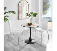 FurnitureboxUK Elina White Marble Effect Scratch Resistant Dining Table & 2 Isco Faux Leather Chairs FurnitureboxUK White