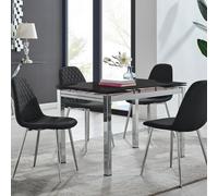Furniturebox Uk Enna Black Glass Extending Dining Table And 4 Black Corona Silver Leg Chairs