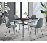 Furniturebox Uk Enna Black Glass Extending Dining Table And 4 Grey Corona Silver Leg Chairs