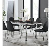Furniturebox Uk Enna Black Glass Extending Dining Table And 6 Black Corona Silver Leg Chairs