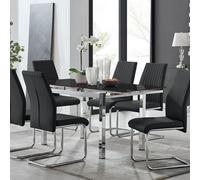 Furniturebox Uk Enna Black Glass Extending Dining Table And 6 Black Isco Chairs