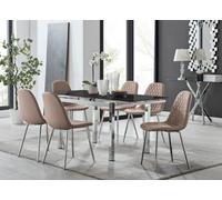 Furniturebox Uk Enna Black Glass Extending Dining Table And 6 Cappuccino Corona Silver Leg Chairs
