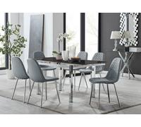 Furniturebox Uk Enna Black Glass Extending Dining Table And 6 Grey Corona Silver Leg Chairs