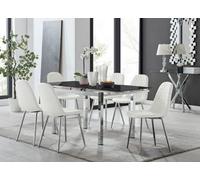 Furniturebox Uk Enna Black Glass Extending Dining Table And 6 White Corona Silver Leg Chairs