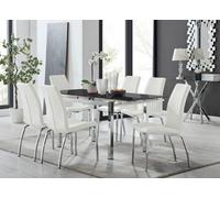 Furniturebox Uk Enna Black Glass Extending Dining Table And 6 White Isco Chairs