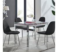 FurnitureboxUK Enna White Glass Extending 4-6 Seater Dining Table & 4 Corona Faux Leather Chairs in Black FurnitureboxUK Black