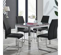 FurnitureboxUK Enna White Glass Extending 4-6 Seater Dining Table & 4 Lorenzo Faux Leather Chairs in Black FurnitureboxUK Black