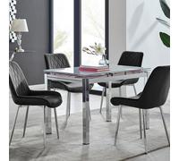 FurnitureboxUK Enna White Glass Extending 4-6 Seater Dining Table & 4 Pesaro Soft Velvet Chairs in Black FurnitureboxUK Black