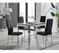 Furniturebox Uk Enna White Glass Extending Dining Table And 4 Black Velvet Milan Chairs