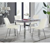 FurnitureboxUK Enna White Glass Extending 4-6 Seater Dining Table & 4 Pesaro Soft Velvet Chairs in Cream FurnitureboxUK Cream
