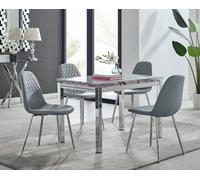 FurnitureboxUK Enna White Glass Extending 4-6 Seater Dining Table & 4 Corona Faux Leather Chairs in Grey FurnitureboxUK Grey