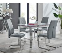 Furniturebox Uk Enna White Glass Extending Dining Table And 4 Grey Lorenzo Chairs