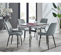 FurnitureboxUK Enna White Glass Extending 4-6 Seater Dining Table & 4 Pesaro Soft Velvet Chairs in Grey FurnitureboxUK Grey