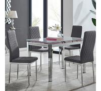 Furniturebox Uk Enna White Glass Extending Dining Table And 4 Grey Velvet Milan Chairs