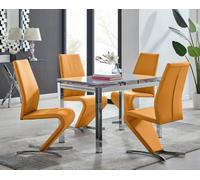 Furniturebox Uk Enna White Glass Extending Dining Table And 4 Mustard Willow Chairs