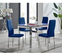 Furniturebox Uk Enna White Glass Extending Dining Table And 4 Navy Velvet Milan Chairs