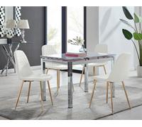 Furniturebox Uk Enna White Glass Extending Dining Table And 4 White Corona Gold Leg Chairs
