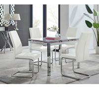 FurnitureboxUK Enna White Glass Extending 4-6 Seater Dining Table & 4 Lorenzo Faux Leather Chairs FurnitureboxUK White