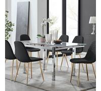 Furniturebox Uk Enna White Glass Extending Dining Table And 6 Black Corona Gold Leg Chairs