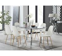Furniturebox Uk Enna White Glass Extending Dining Table And 6 White Corona Gold Leg Chairs