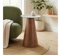 Furniturebox Uk Etna Round Walnut Wood & White Marble Side Table