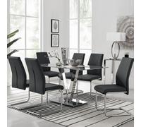 Furniturebox Uk Florini Black Glass And Chrome Metal Dining Table And 6 Black Lorenzo Dining Chairs Set