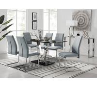 Furniturebox Uk Florini Black Glass And Chrome Metal Dining Table And 6 Elephant Grey Lorenzo Dining Chairs Set