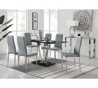 Furniturebox Uk Florini Black Glass And Chrome Metal Dining Table And 6 Grey Milan Dining Chairs Set