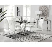 Furniturebox Uk Florini Black Glass And Chrome Metal Dining Table And 6 White Lorenzo Dining Chairs Set