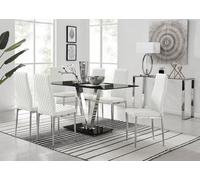 Furniturebox Uk Florini Black Glass And Chrome Metal Dining Table And 6 White Milan Dining Chairs Set