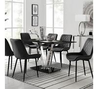 Furniturebox Uk Florini V Black Dining Table And 6 Black Pesaro Black Leg Chairs