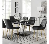 Furniturebox Uk Florini V Black Dining Table And 6 Black Pesaro Gold Leg Chairs