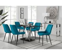 Furniturebox Uk Florini V Black Dining Table And 6 Blue Pesaro Black Leg Chairs