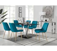 Furniturebox Uk Florini V Black Dining Table And 6 Blue Pesaro Gold Leg Chairs