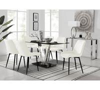 Furniturebox Uk Florini V Black Dining Table And 6 Cream Pesaro Black Leg Chairs