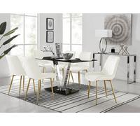 Furniturebox Uk Florini V Black Dining Table And 6 Cream Pesaro Gold Leg Chairs