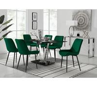 Furniturebox Uk Florini V Black Dining Table And 6 Green Pesaro Black Leg Chairs