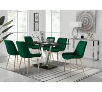 Furniturebox Uk Florini V Black Dining Table And 6 Green Pesaro Gold Leg Chairs
