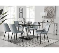 Furniturebox Uk Florini V Black Dining Table And 6 Grey Pesaro Black Leg Chairs