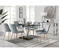 Furniturebox Uk Florini V Black Dining Table And 6 Grey Pesaro Gold Leg Chairs