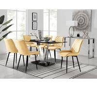 Furniturebox Uk Florini V Black Dining Table And 6 Mustard Pesaro Black Leg Chairs