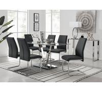 Furniturebox Uk Florini V Grey Dining Table And 6 Black Lorenzo Chairs