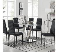 Furniturebox Uk Florini V Grey Dining Table And 6 Black Milan Black Leg Chairs