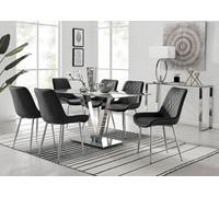 Furniturebox Uk Florini V Grey Dining Table And 6 Black Pesaro Silver Leg Chairs
