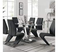 Furniturebox Uk Florini V Grey Dining Table And 6 Black Willow Chairs