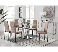Furniturebox Uk Florini V Grey Dining Table And 6 Cappuccino Milan Black Leg Chairs