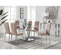 Furniturebox Uk Florini V Grey Dining Table And 6 Cappuccino Milan Chairs