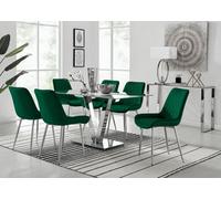 Furniturebox Uk Florini V Grey Dining Table And 6 Green Pesaro Silver Leg Chairs